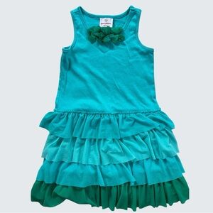 EUC Hanna Andersson dress - tiered tulle ruffles, teal, sleeveless, mermaid vibe